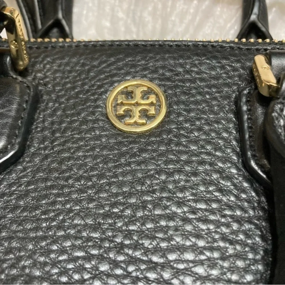 Tory Burch black pebbled leather double zipper bag with strap